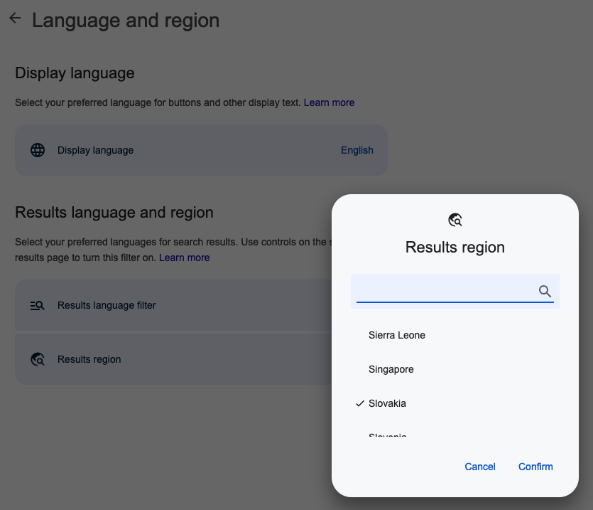 Results region google option