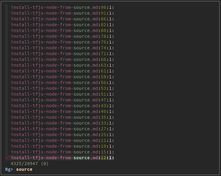 Screenshot showing fzf.vim with ripgrep focusing on a file name without much useful information