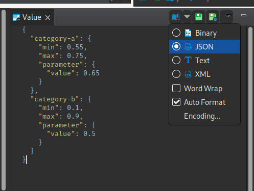 screenshot of JSON formatting in DBeaver