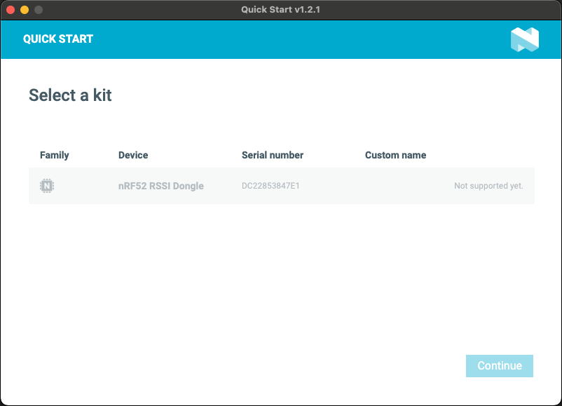 Nrf Connect for Desktop showing the nRF52840 Dongle is not supported under it's Quick Start page